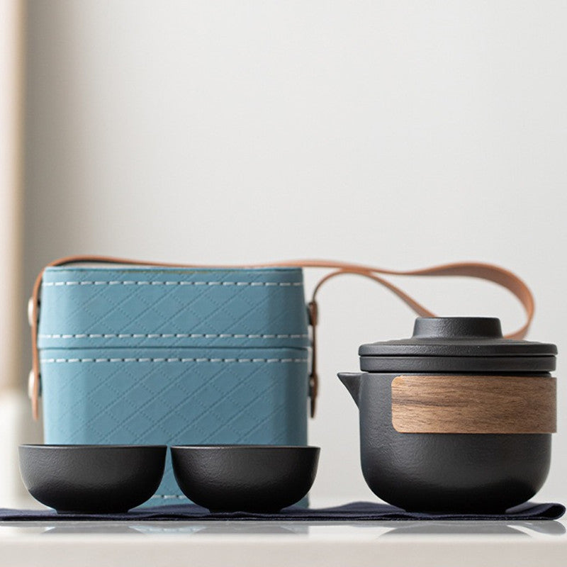 Portable travel tea set - One pot and Two cups