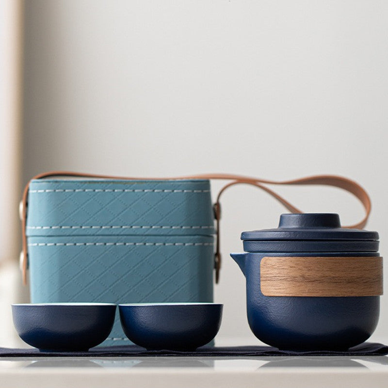 Portable travel tea set - One pot and Two cups