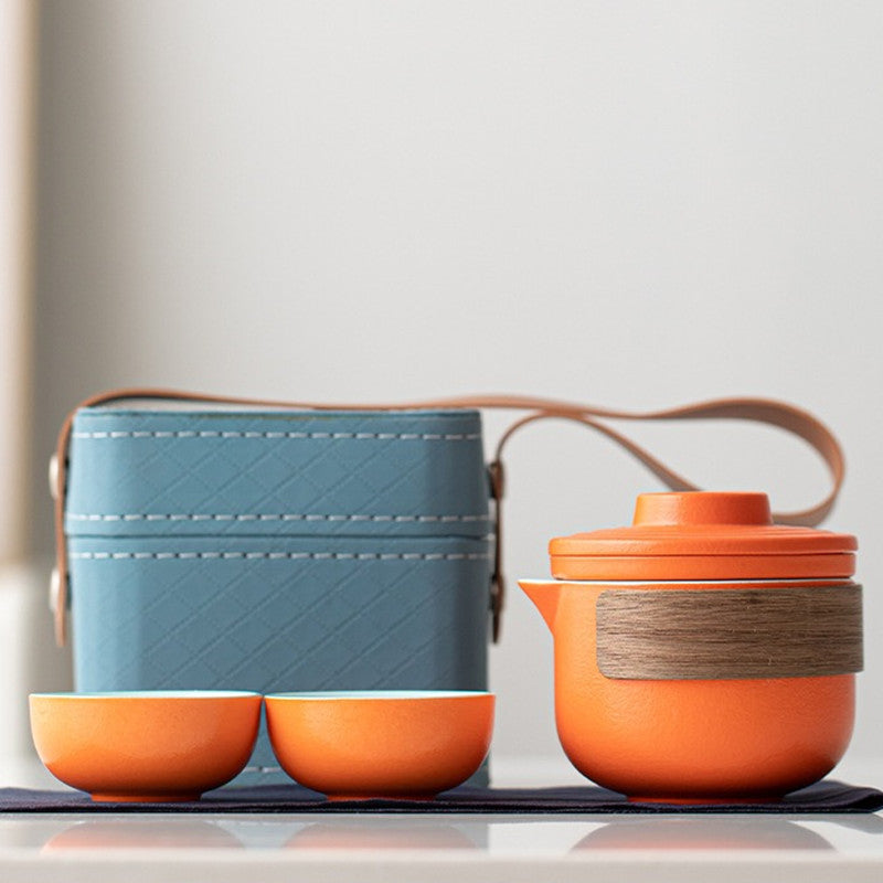 Portable travel tea set - One pot and Two cups