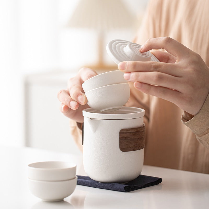 Portable travel tea set - One pot and Two cups